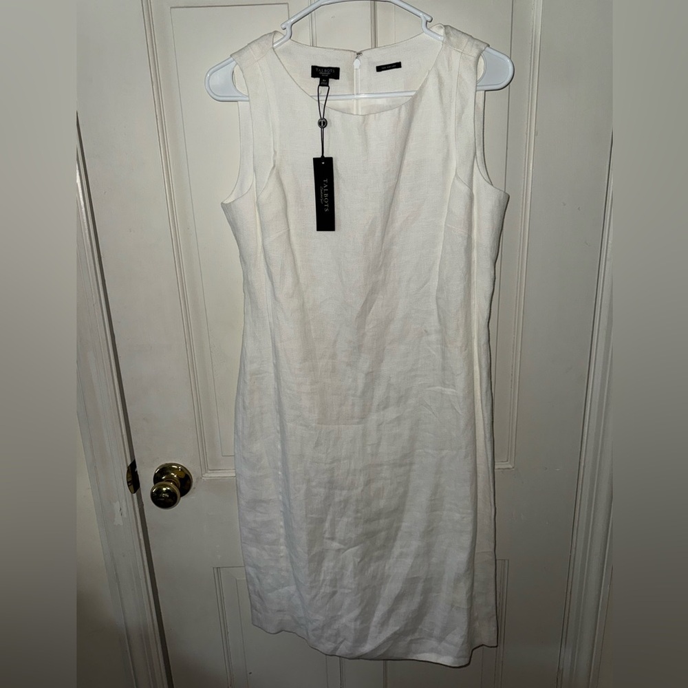 Talbots White Sleeveless Linen Shift Dress  size 8P NWT